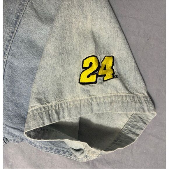 Chase Authentics Mens XL Button Down Denim Shirt Jeff Gordon Short Sleeve Blue - Picture 5 of 9